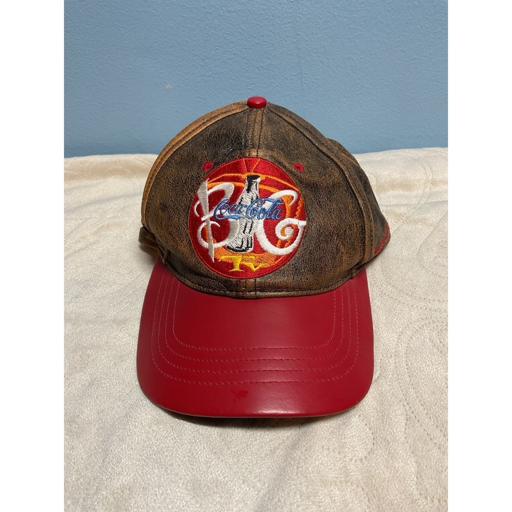 VTG COCA-COLA HAT JEFF CAP CO USA BROWN RED DISTRESSED SNAPBACK‎ 80S 90S RETRO